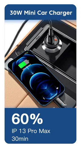 Essager USB/USB-C Autolader 30W Power Delivery en Quick Charge Blauw afbeelding 4