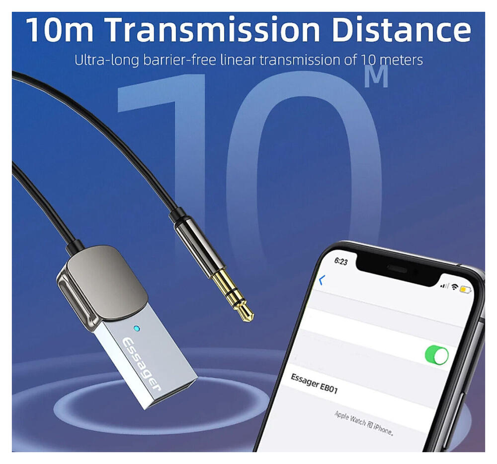 Essager Bluetooth 5.0 Receiver Auto - AUX naar USB Kabel Grijs afbeelding 6