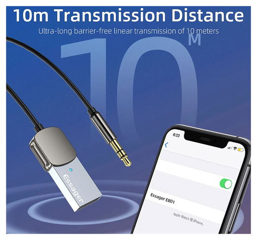 Essager Bluetooth 5.0 Receiver Auto - AUX naar USB Kabel Grijs afbeelding 6