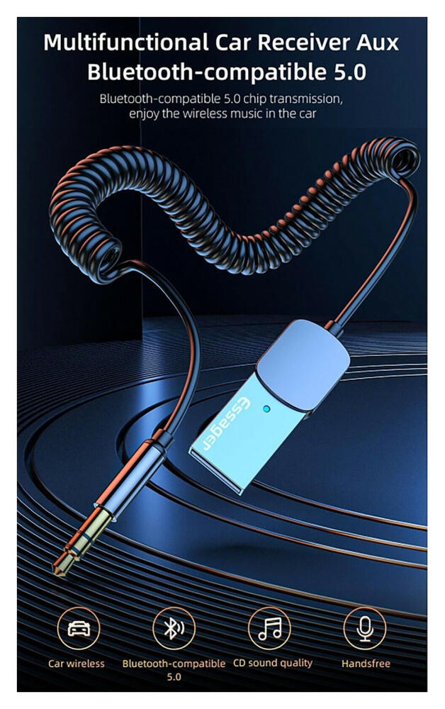 Essager Bluetooth 5.0 Receiver Auto - AUX naar USB Kabel Grijs afbeelding 8
