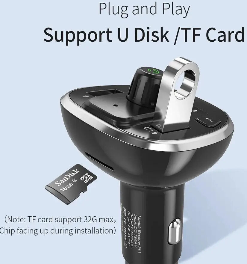 Essager Bluetooth Muziek FM Transmitter en Dubbele USB Poort Autolader afbeelding 5