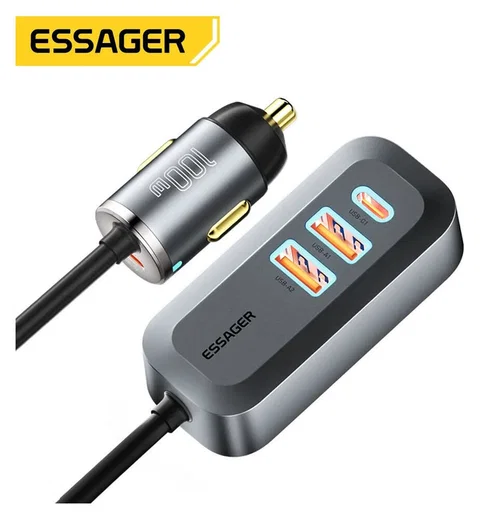 Essager Auto Snellader 100W met Power Delivery en Quick Charge Grijs afbeelding 1