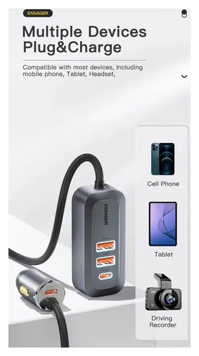 Essager Auto Snellader 100W met Power Delivery en Quick Charge Grijs afbeelding 6