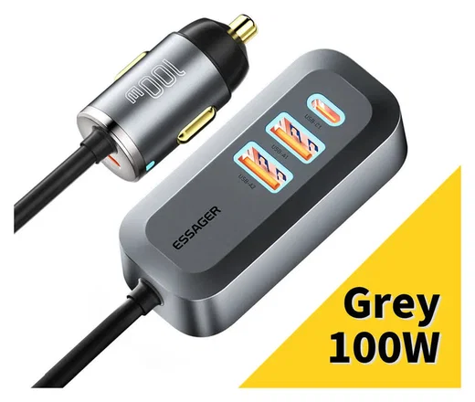 Essager Auto Snellader 100W met Power Delivery en Quick Charge Grijs afbeelding 2
