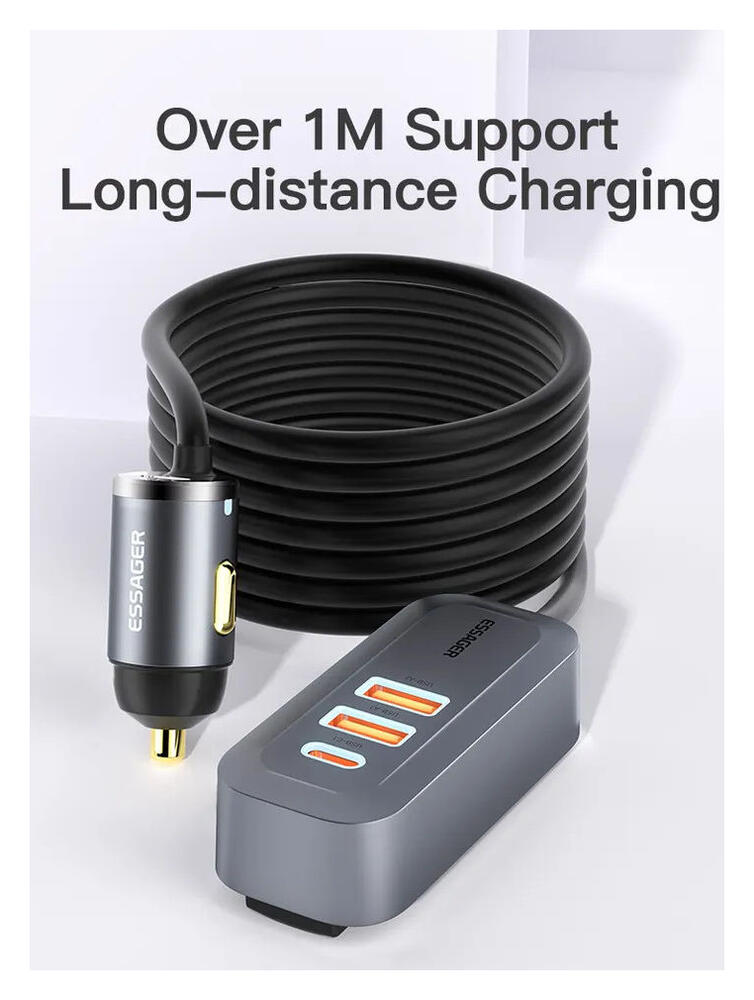 Essager Auto Snellader 100W met Power Delivery en Quick Charge Grijs afbeelding 3