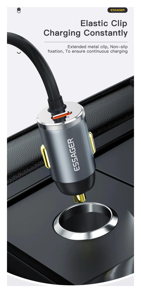 Essager Auto Snellader 100W met Power Delivery en Quick Charge Grijs afbeelding 11