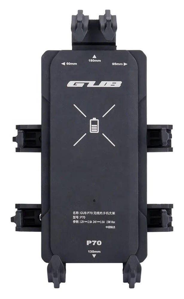 GUB P70 Telefoonhouder Motor/Scooter met Draadloos Opladen 15W Zwart afbeelding 5