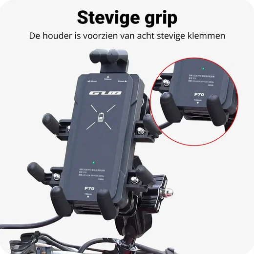 GUB P70 Telefoonhouder Motor/Scooter met Draadloos Opladen 15W Zwart afbeelding 4