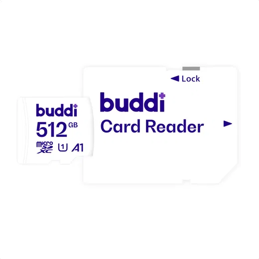 Buddi MicroSDXC Geheugenkaart met SD Kaart Adapter 512GB Wit afbeelding 2
