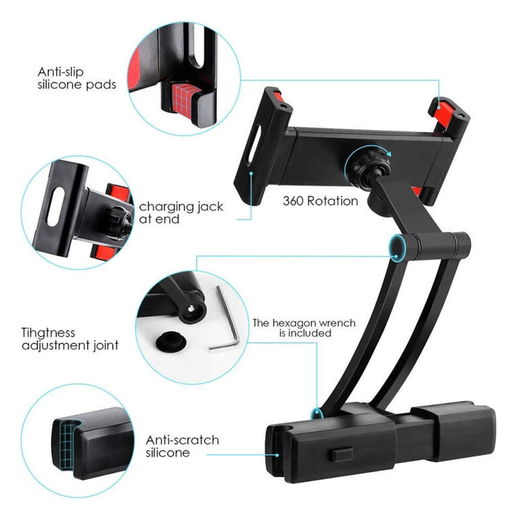 Universele Verstelbare Auto Hoofdsteun Tablet/Smartphone Houder Zwart afbeelding 7