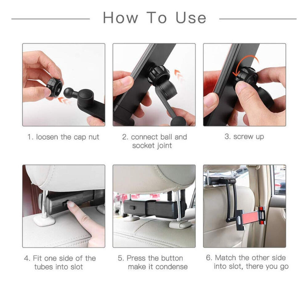 Universele Verstelbare Auto Hoofdsteun Tablet/Smartphone Houder Zwart afbeelding 8