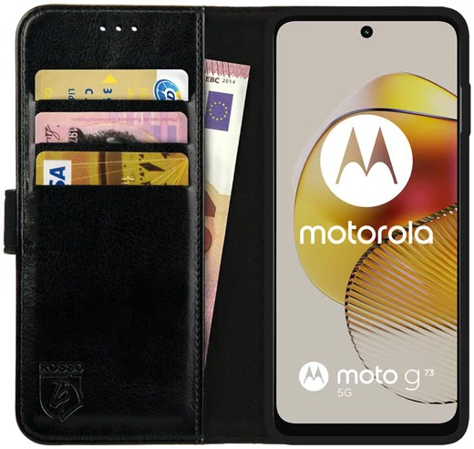 Rosso Element Motorola Moto G73 Hoesje Book Cover Wallet Zwart afbeelding 1