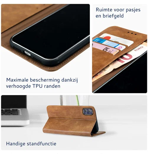 Rosso Element Motorola Moto G73 Hoesje Book Cover Wallet Bruin afbeelding 4