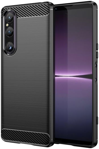 Sony Xperia 1 V Hoesje Geborsteld TPU Flexibele Back Cover Zwart afbeelding 1