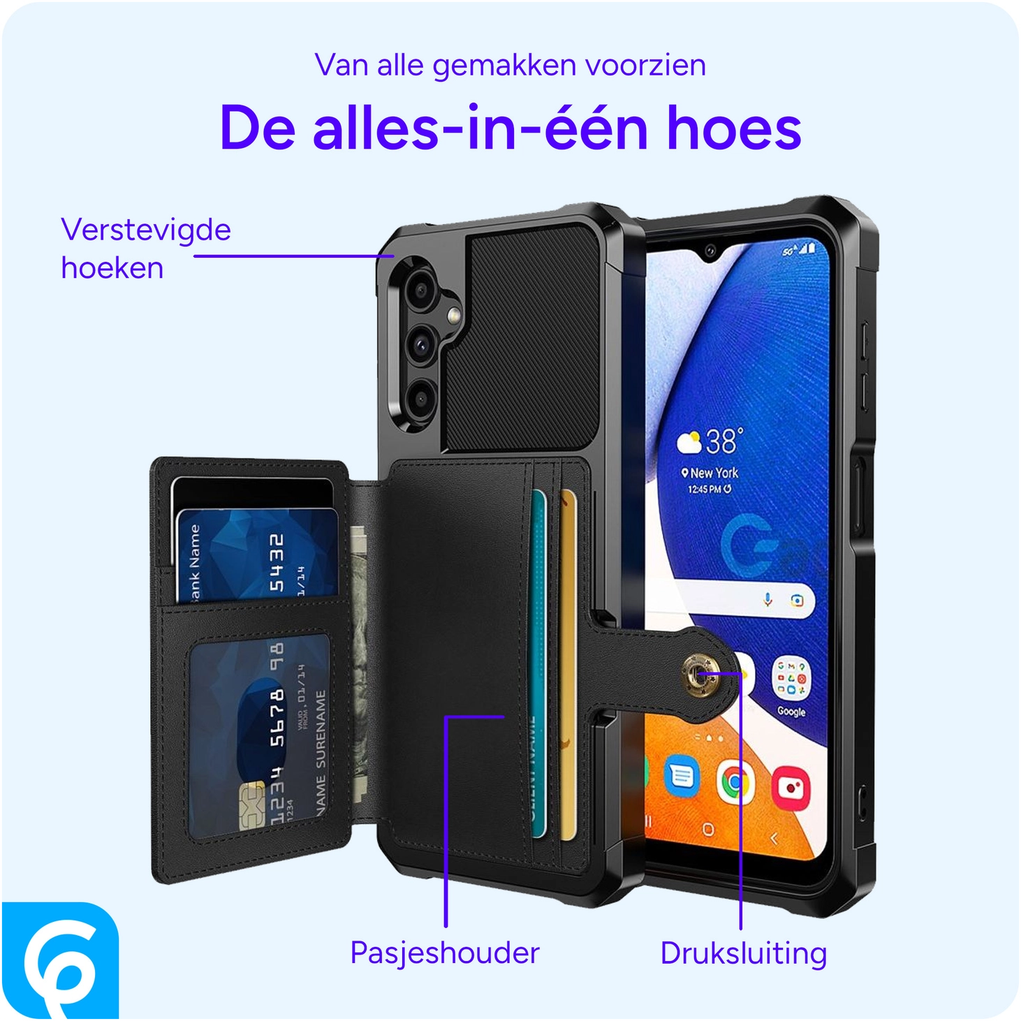 Samsung Galaxy A14 3 in 1 Back Cover Portemonnee Hoesje Zwart afbeelding 9
