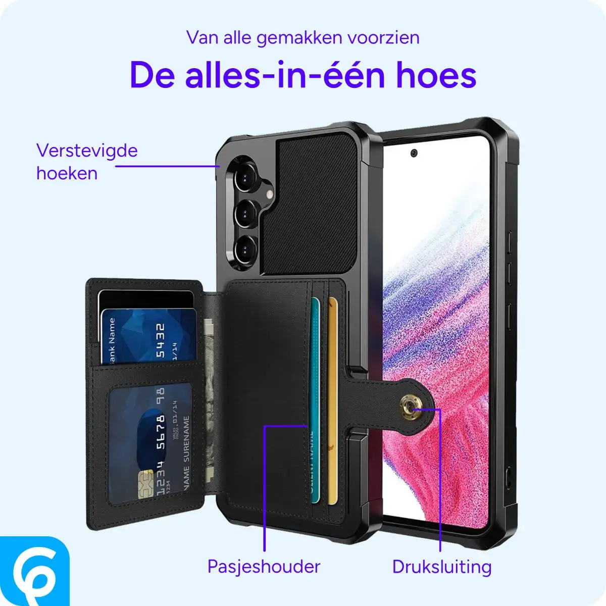 Samsung Galaxy A34 3 in 1 Back Cover Portemonnee Hoesje Zwart afbeelding 7