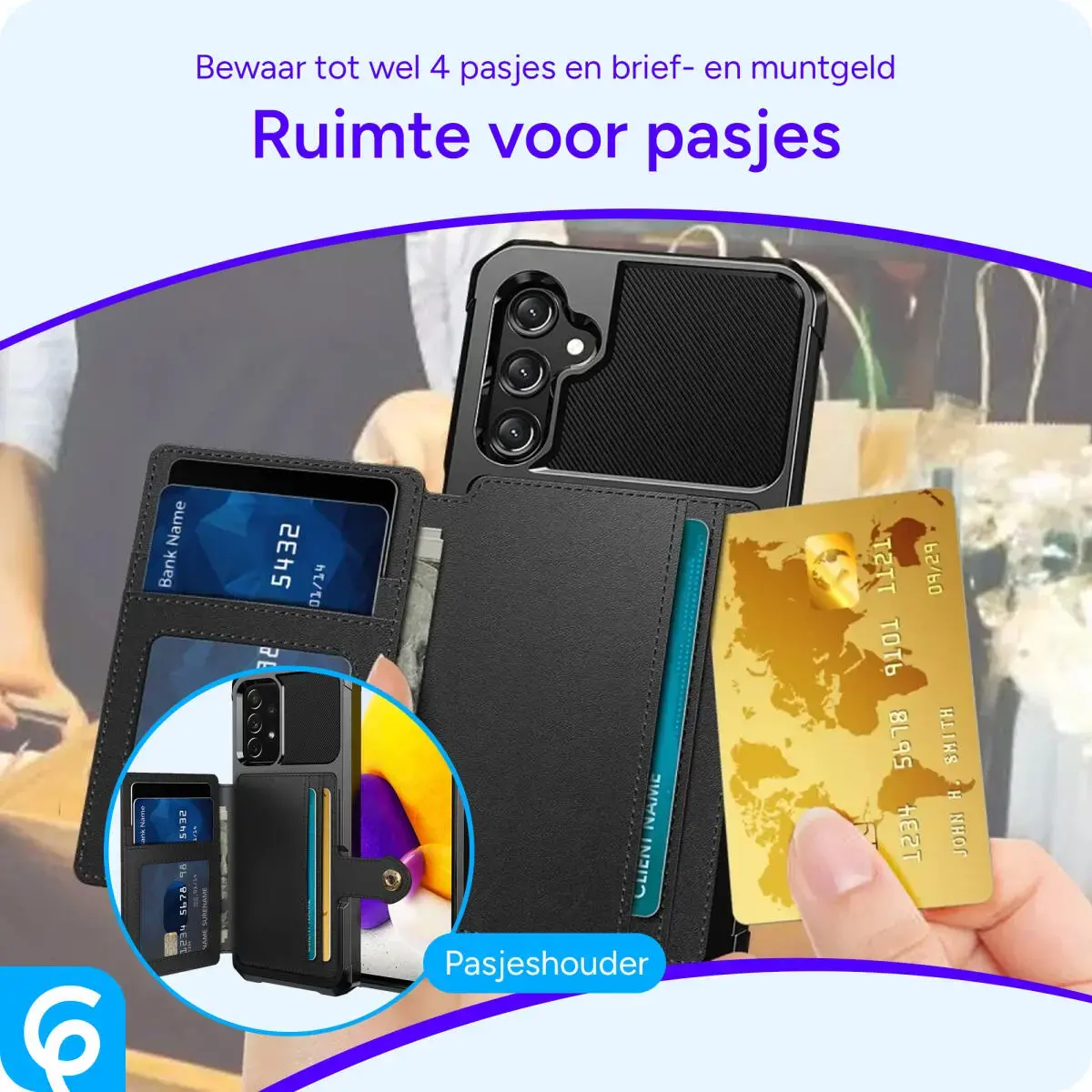 Samsung Galaxy A34 3 in 1 Back Cover Portemonnee Hoesje Zwart afbeelding 2