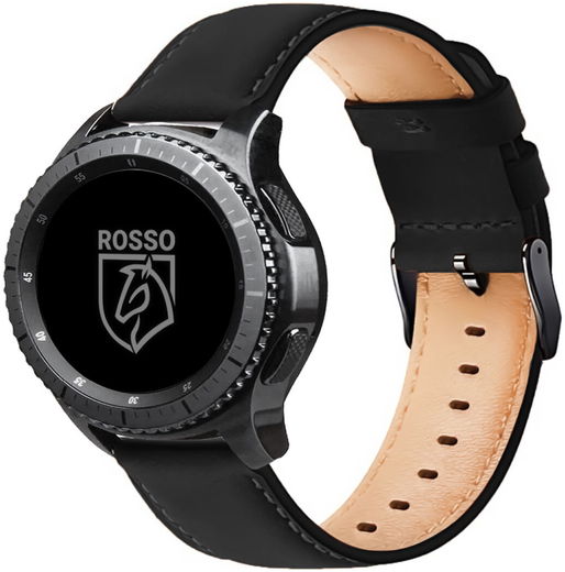 Rosso Deluxe - Universeel Smartwatch/Horloge Bandje 20MM - Echt Leer - Zwart afbeelding 1