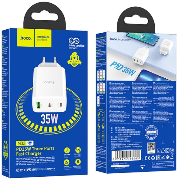 Hoco 35W USB/USB-C Snellader PD + QC 3.0 afbeelding 6