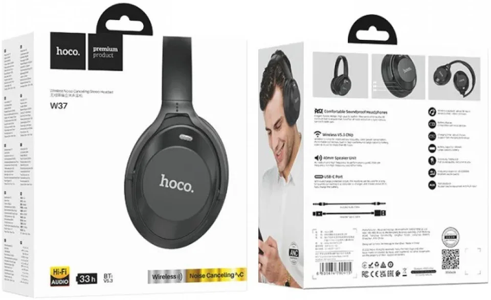 Hoco Draadloze Noise Cancelling Koptelefoon Over-Ear Zwart afbeelding 5