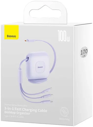 Baseus USB-C naar Lightning/USB-C/Micro USB Kabel 100W PD 1.7M Paars afbeelding 10