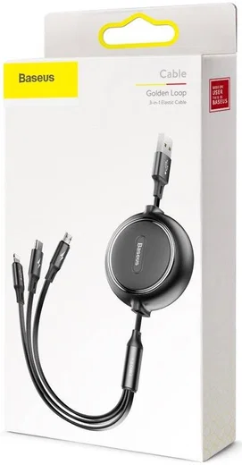 Baseus Golden USB naar Lightning/USB-C/Micro USB Kabel 3.5A 1.2M Zwart afbeelding 9