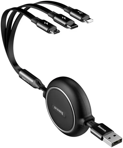 Baseus Golden USB naar Lightning/USB-C/Micro USB Kabel 3.5A 1.2M Zwart afbeelding 1