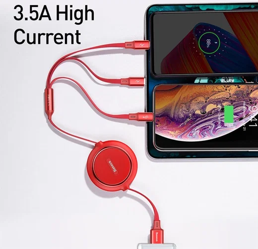 Baseus Golden USB naar Lightning/USB-C/Micro USB Kabel 3.5A 1.2M Rood afbeelding 3