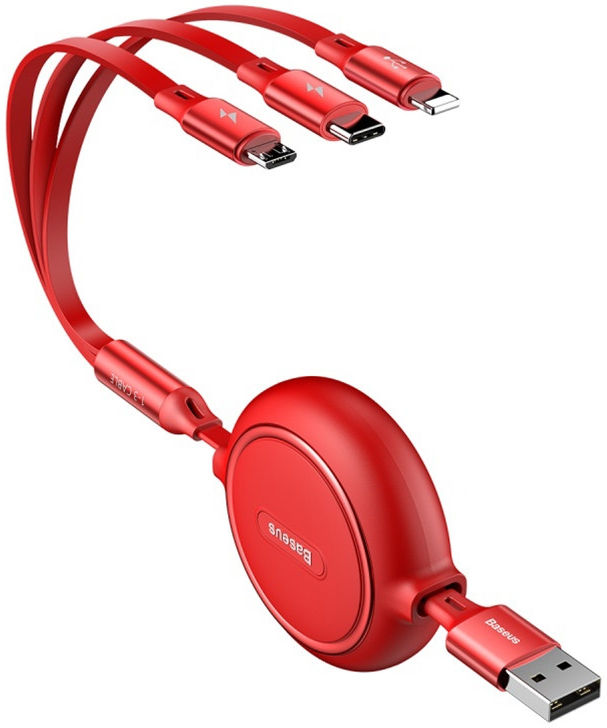 Baseus Golden USB naar Lightning/USB-C/Micro USB Kabel 3.5A 1.2M Rood afbeelding 1