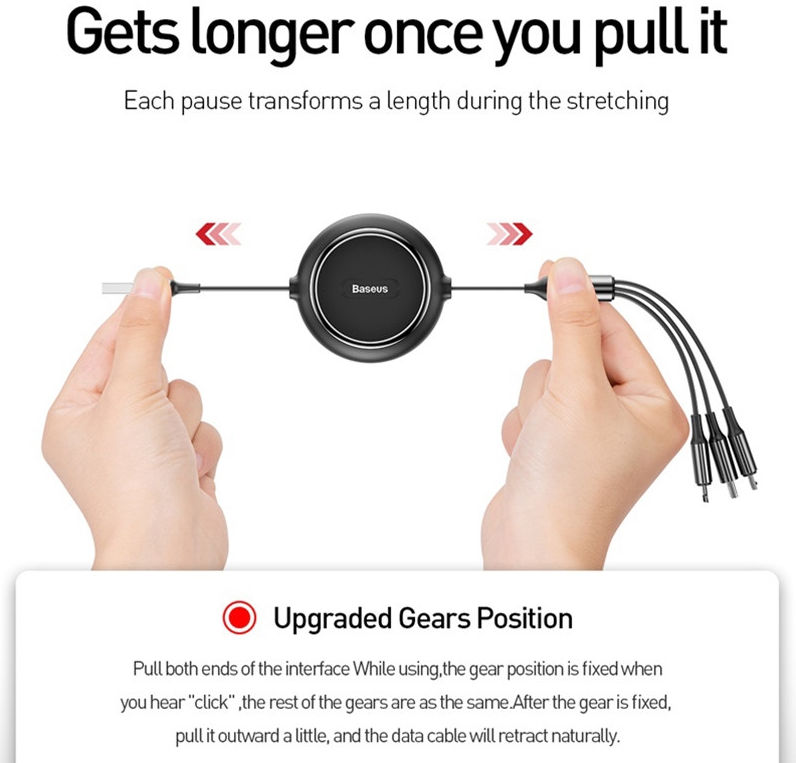 Baseus Golden USB naar Lightning/USB-C/Micro USB Kabel 3.5A 1.2M Rood afbeelding 4