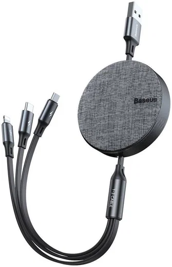 Baseus 3-in-1 USB naar Lightning/USB-C/Micro USB Kabel 3.5A 1.2M Grijs afbeelding 1