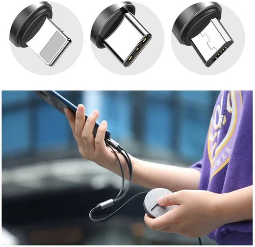 Baseus 3-in-1 USB naar Lightning/USB-C/Micro USB Kabel 3.5A 1.2M Grijs afbeelding 5