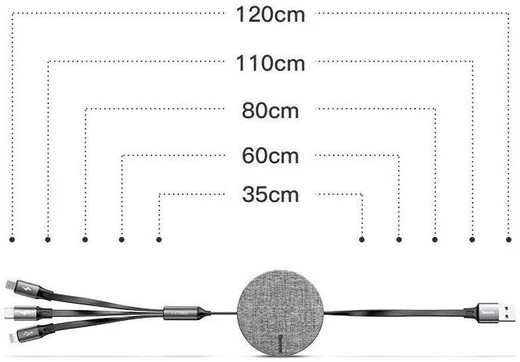 Baseus 3-in-1 USB naar Lightning/USB-C/Micro USB Kabel 3.5A 1.2M Grijs afbeelding 6