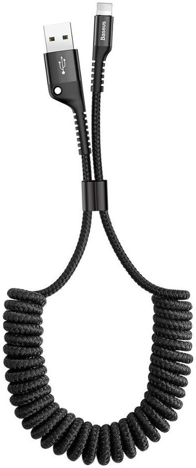 Baseus Uitrekbare USB 2.0 naar Lightning Kabel Krulsnoer 1M 2A Zwart afbeelding 1
