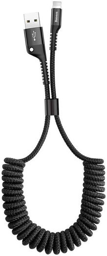 Baseus Uitrekbare USB 2.0 naar Lightning Kabel Krulsnoer 1M 2A Zwart afbeelding 1