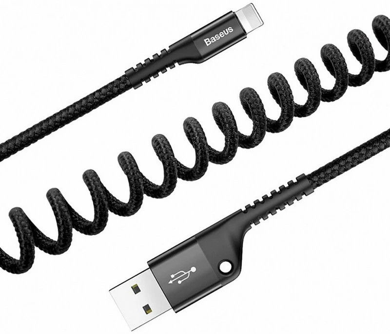 Baseus Uitrekbare USB 2.0 naar Lightning Kabel Krulsnoer 1M 2A Zwart afbeelding 2