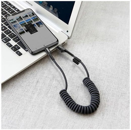 Baseus Uitrekbare USB 2.0 naar Lightning Kabel Krulsnoer 1M 2A Zwart afbeelding 5