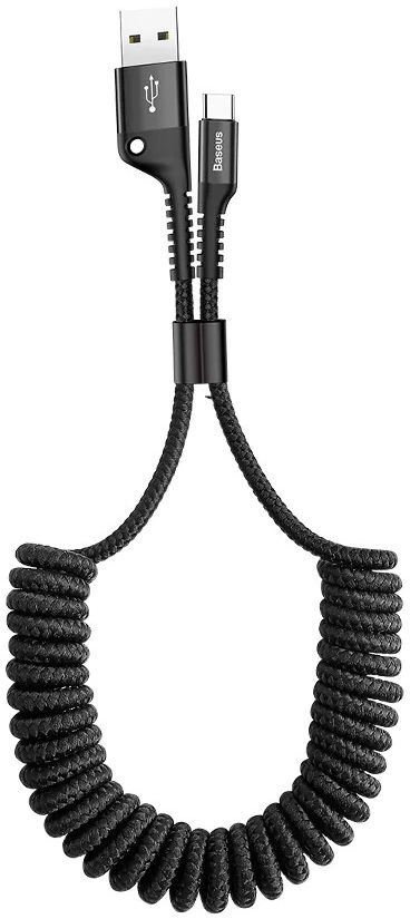 Baseus Uitrekbare USB 2.0 naar USB-C Kabel Krulsnoer 1M 2A Zwart afbeelding 1