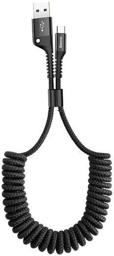 Baseus Uitrekbare USB 2.0 naar USB-C Kabel Krulsnoer 1M 2A Zwart afbeelding 1