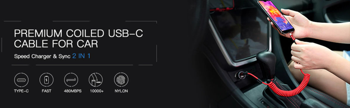 Baseus Uitrekbare USB 2.0 naar USB-C Kabel Krulsnoer 1M 2A Zwart afbeelding 5