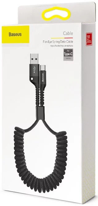 Baseus Uitrekbare USB 2.0 naar USB-C Kabel Krulsnoer 1M 2A Zwart afbeelding 6