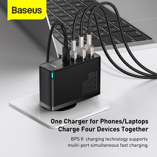 Baseus GaN2 100W Snellader met Power Delivery + 100W USB-C Kabel Zwart afbeelding 6