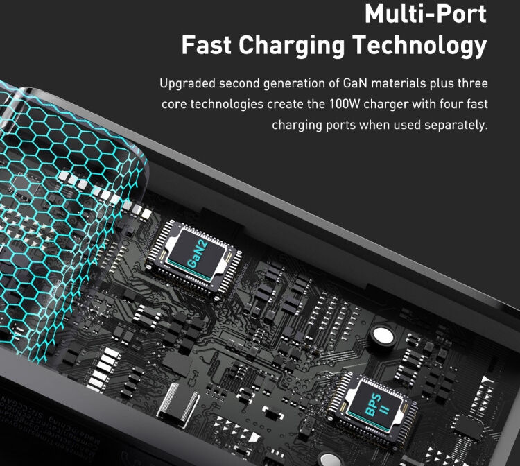 Baseus GaN2 100W Snellader met Power Delivery + 100W USB-C Kabel Zwart afbeelding 7