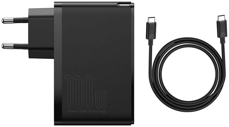 Baseus GaN2 100W Snellader met Power Delivery + 100W USB-C Kabel Zwart afbeelding 3