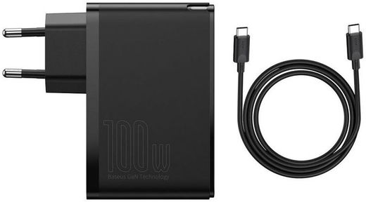 Baseus GaN2 100W Snellader met Power Delivery + 100W USB-C Kabel Zwart afbeelding 3