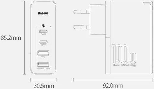 Baseus GaN2 100W USB-AACC Snellader PD + 100W USB-C Kabel Wit afbeelding 13