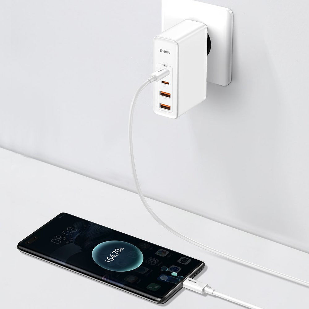 Baseus GaN2 100W USB-AACC Snellader PD + 100W USB-C Kabel Wit afbeelding 4