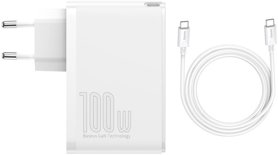 Baseus GaN2 100W USB-AACC Snellader PD + 100W USB-C Kabel Wit afbeelding 1