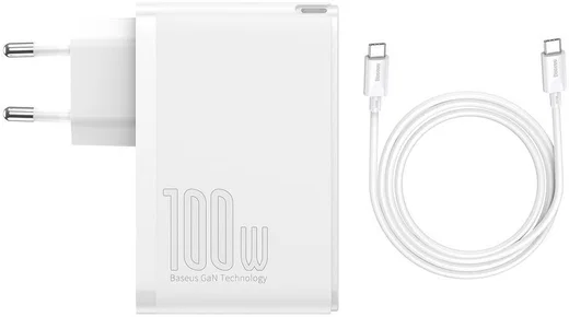 Baseus GaN2 100W USB-AACC Snellader PD + 100W USB-C Kabel Wit afbeelding 1