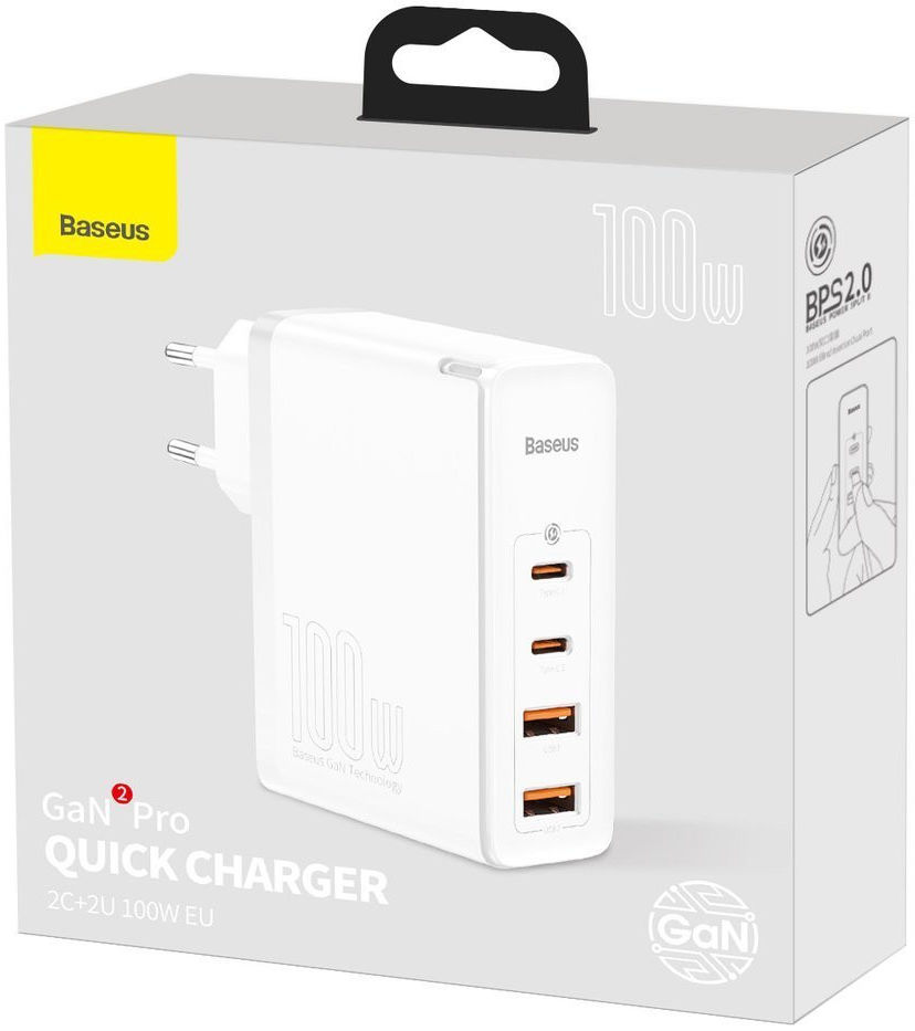 Baseus GaN2 100W USB-AACC Snellader PD + 100W USB-C Kabel Wit afbeelding 9
